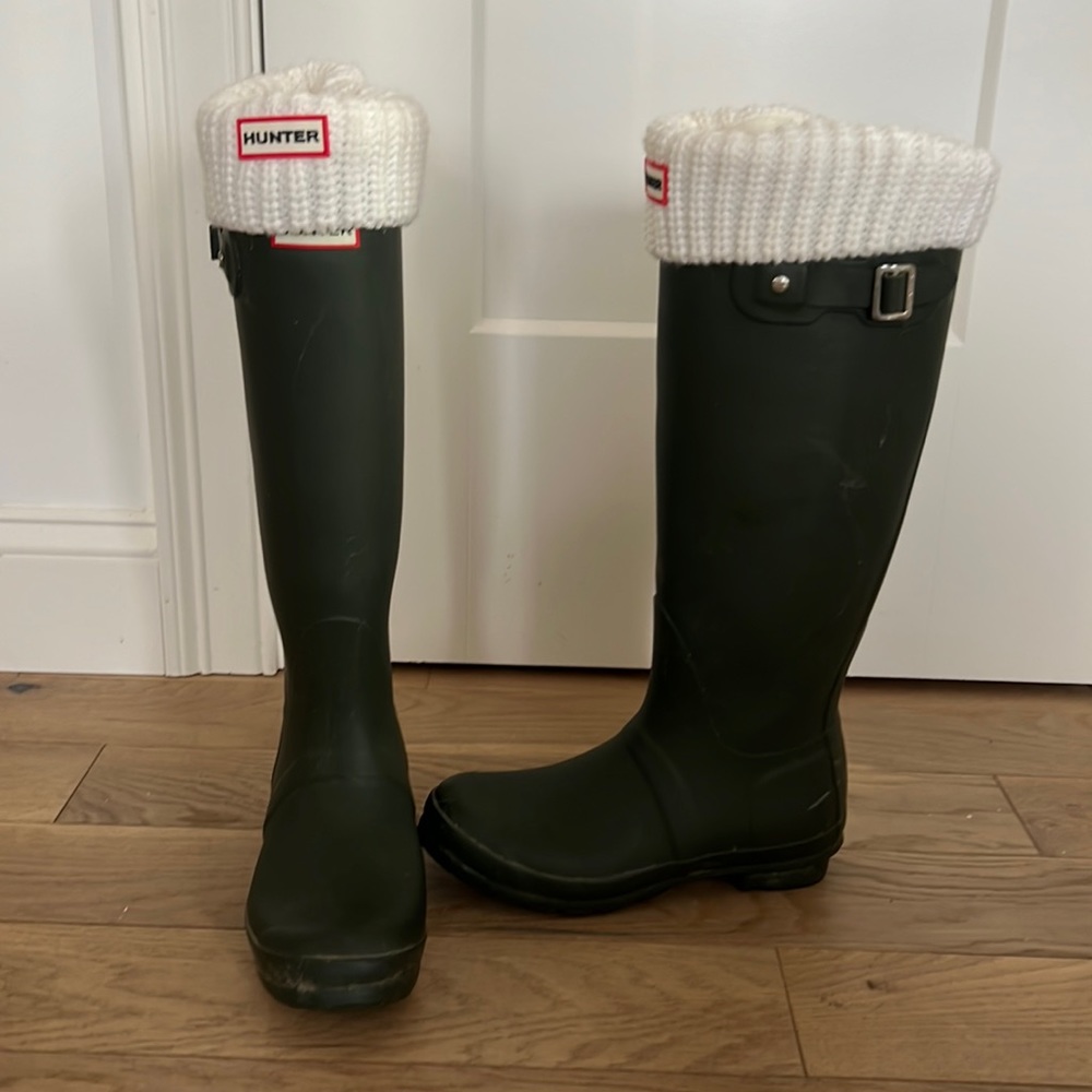 Tall Olive Green Hunter Boots & Socks